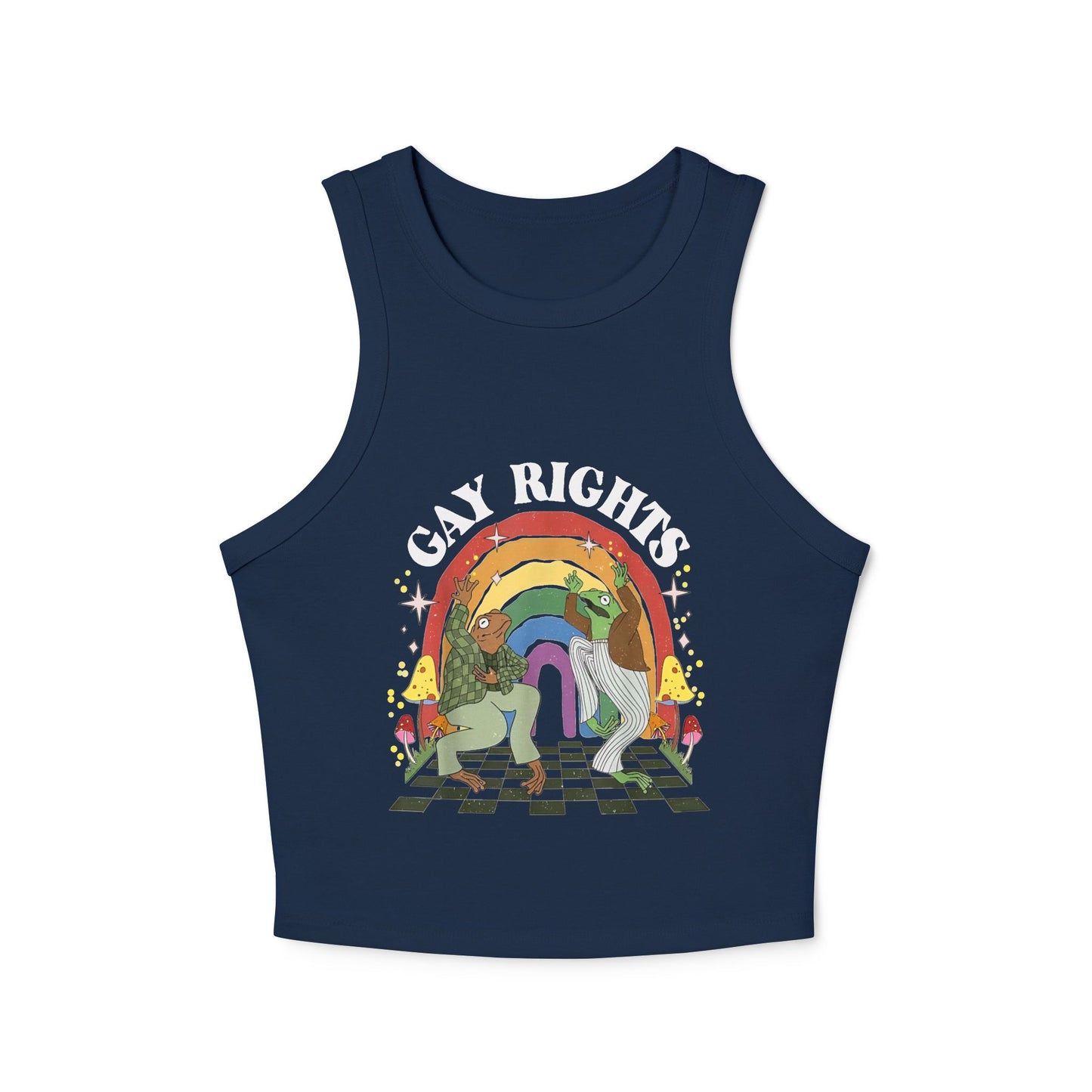 LGBT Pride Micro Rib Racer Tank Top with Funky Frogs - Retro Style, Fun Shirt for Queer Celebration & Summer Festivals