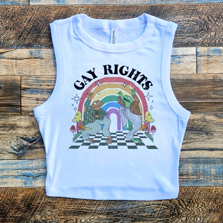 LGBT Pride Micro Rib Racer Tank Top with Funky Frogs - Retro Style, Fun Shirt for Queer Celebration & Summer Festivals