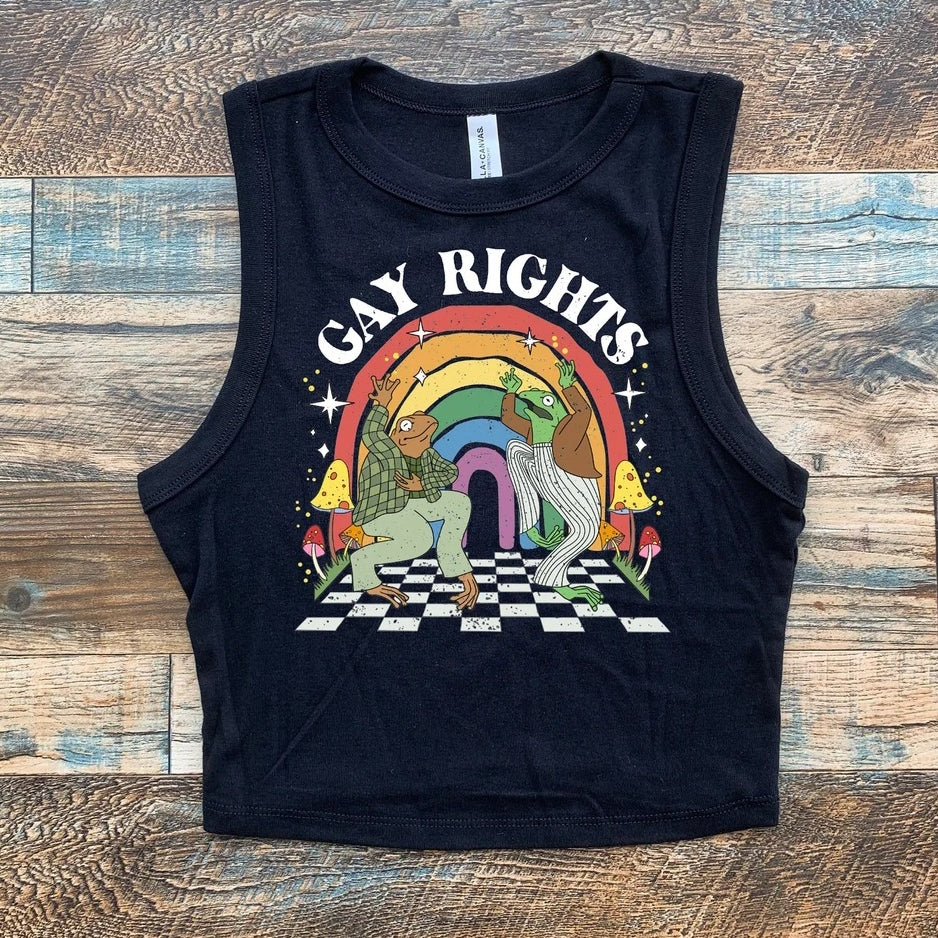 LGBT Pride Micro Rib Racer Tank Top with Funky Frogs - Retro Style, Fun Shirt for Queer Celebration & Summer Festivals