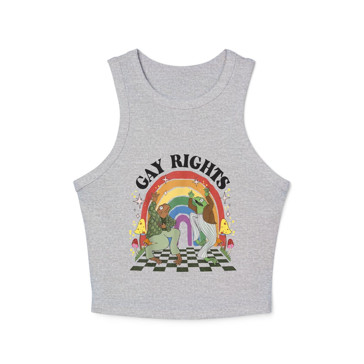 LGBT Pride Micro Rib Racer Tank Top with Funky Frogs - Retro Style, Fun Shirt for Queer Celebration & Summer Festivals