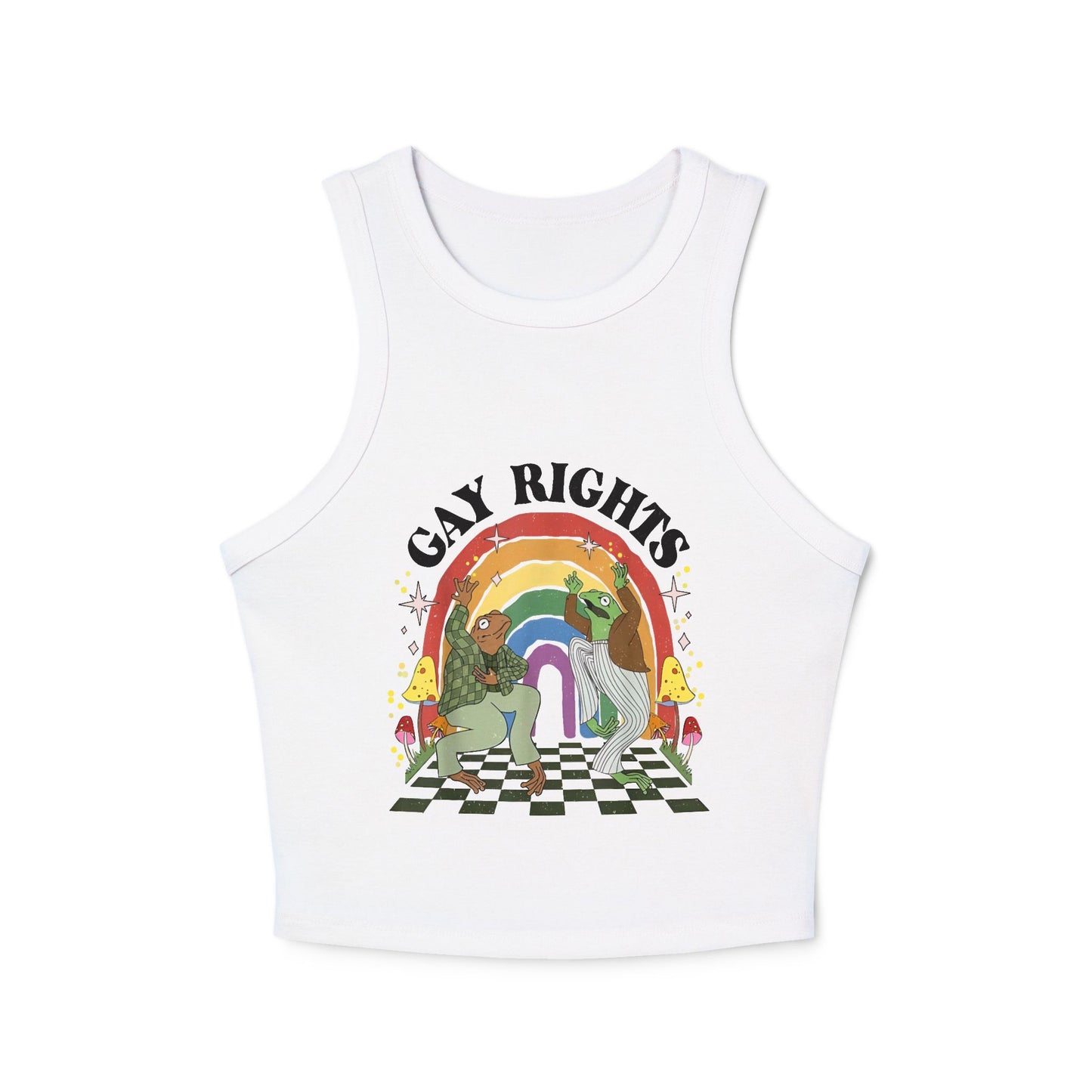 LGBT Pride Micro Rib Racer Tank Top with Funky Frogs - Retro Style, Fun Shirt for Queer Celebration & Summer Festivals