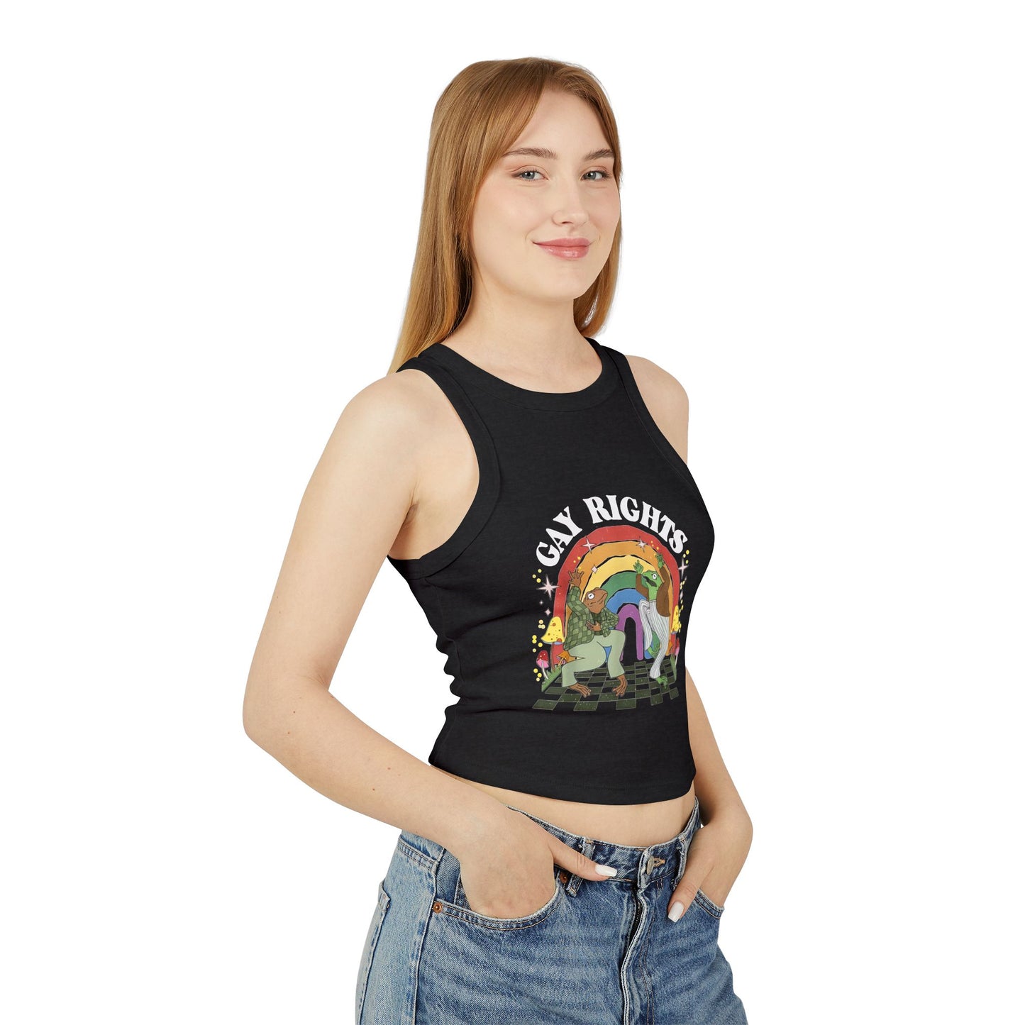 LGBT Pride Micro Rib Racer Tank Top with Funky Frogs - Retro Style, Fun Shirt for Queer Celebration & Summer Festivals
