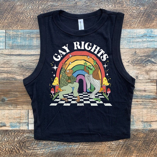 LGBT Pride Micro Rib Racer Tank Top with Funky Frogs - Retro Style, Fun Shirt for Queer Celebration & Summer Festivals