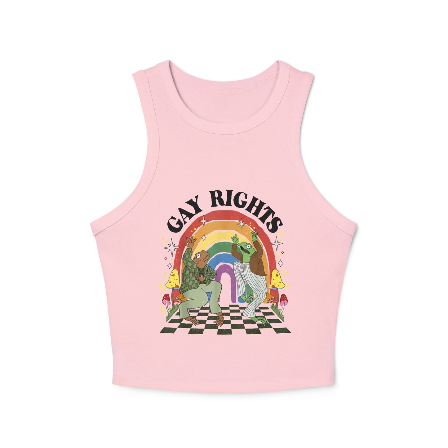 LGBT Pride Micro Rib Racer Tank Top with Funky Frogs - Retro Style, Fun Shirt for Queer Celebration & Summer Festivals