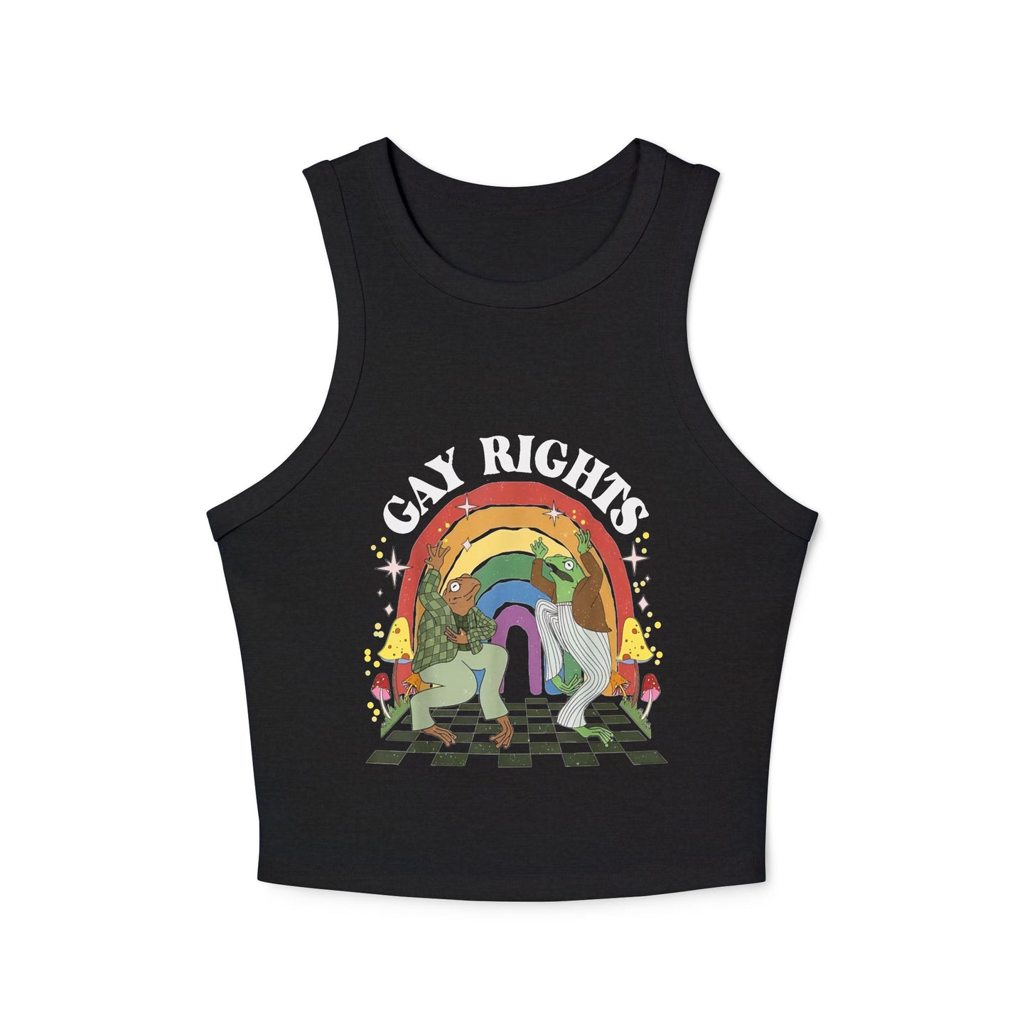 LGBT Pride Micro Rib Racer Tank Top with Funky Frogs - Retro Style, Fun Shirt for Queer Celebration & Summer Festivals